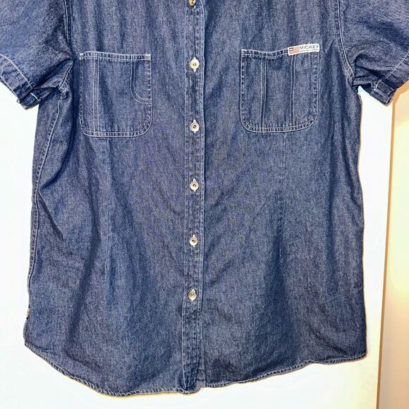 Disney Vintage Denim Button Up Collared Shirt Mickey Picnic Scene Embroidered XL - Picture 4 of 12